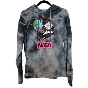 Hyper Space NASA Galaxy Gray Tie Dye Pullover Hoodie Sz. L